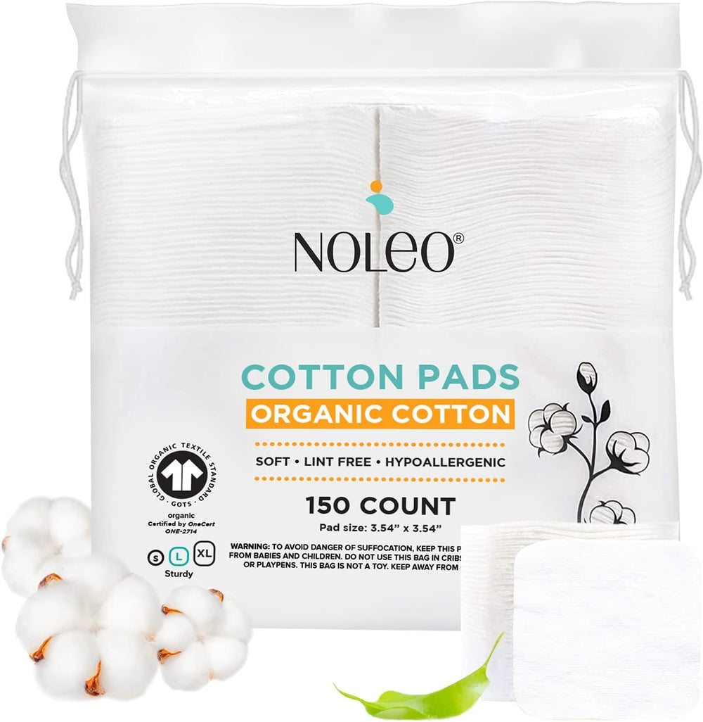 NOLEO cotton rounds large pressed pack for mess-free application.