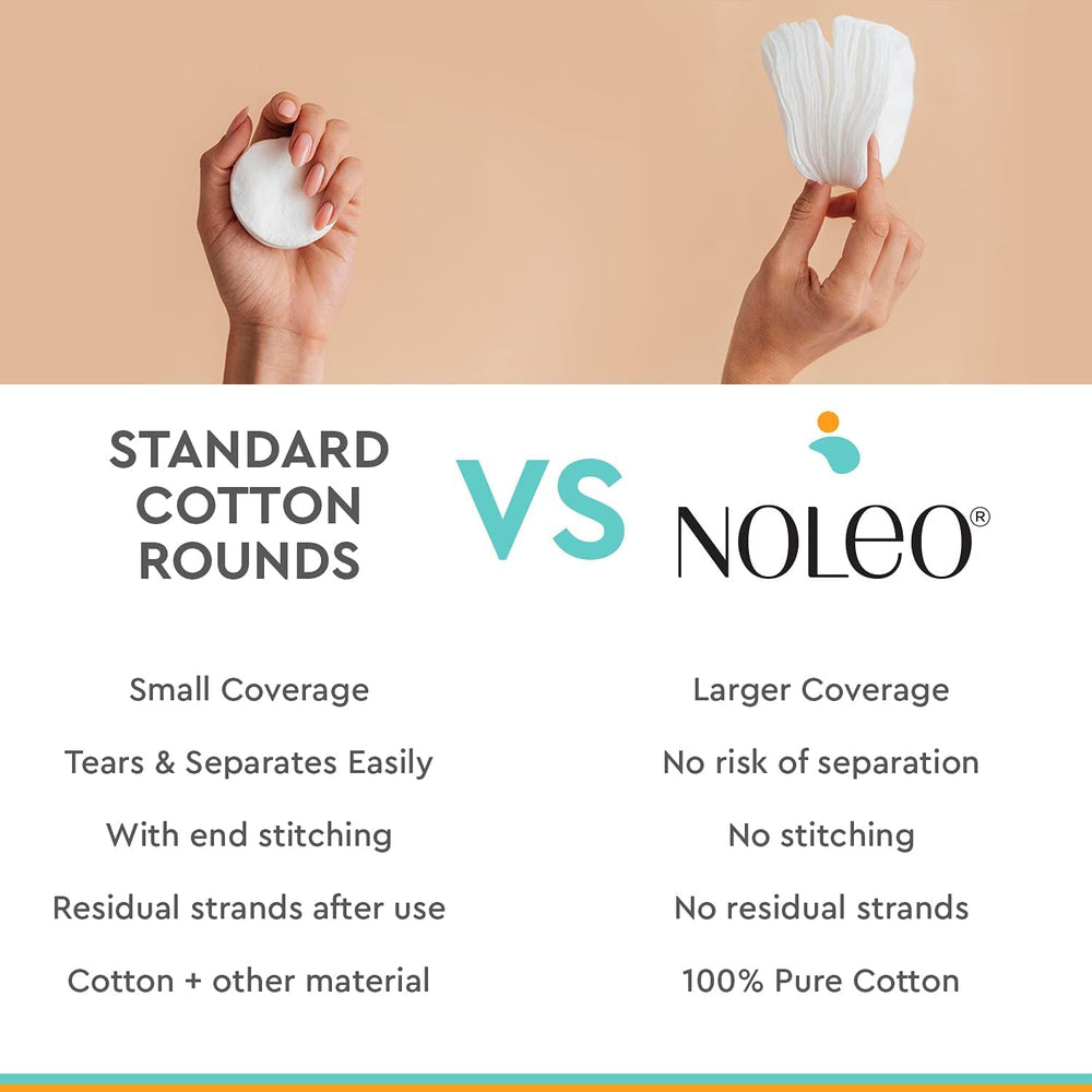 NOLEO cotton rounds lint-free design prevents stray fibers.
