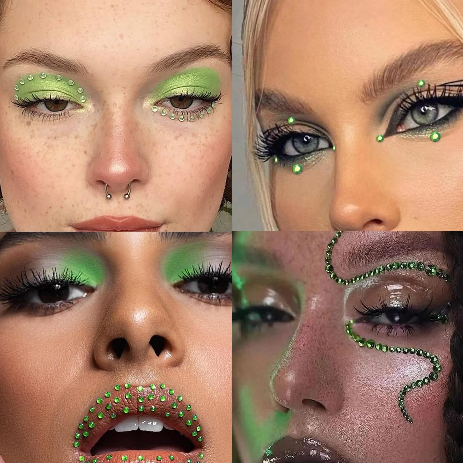 nooepc brillos para maquillaje de fiesta con gemas verdes