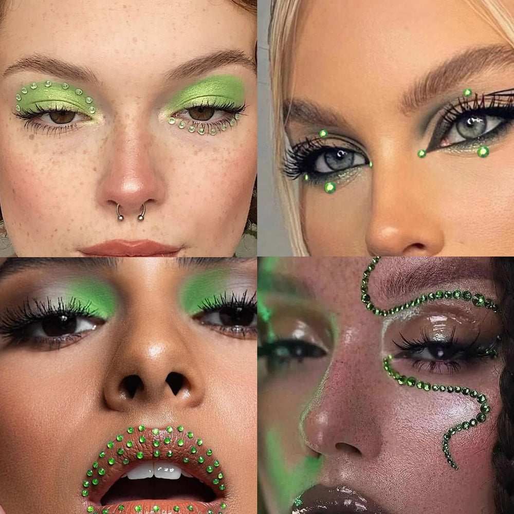 nooepc brillos para maquillaje de fiesta con gemas verdes