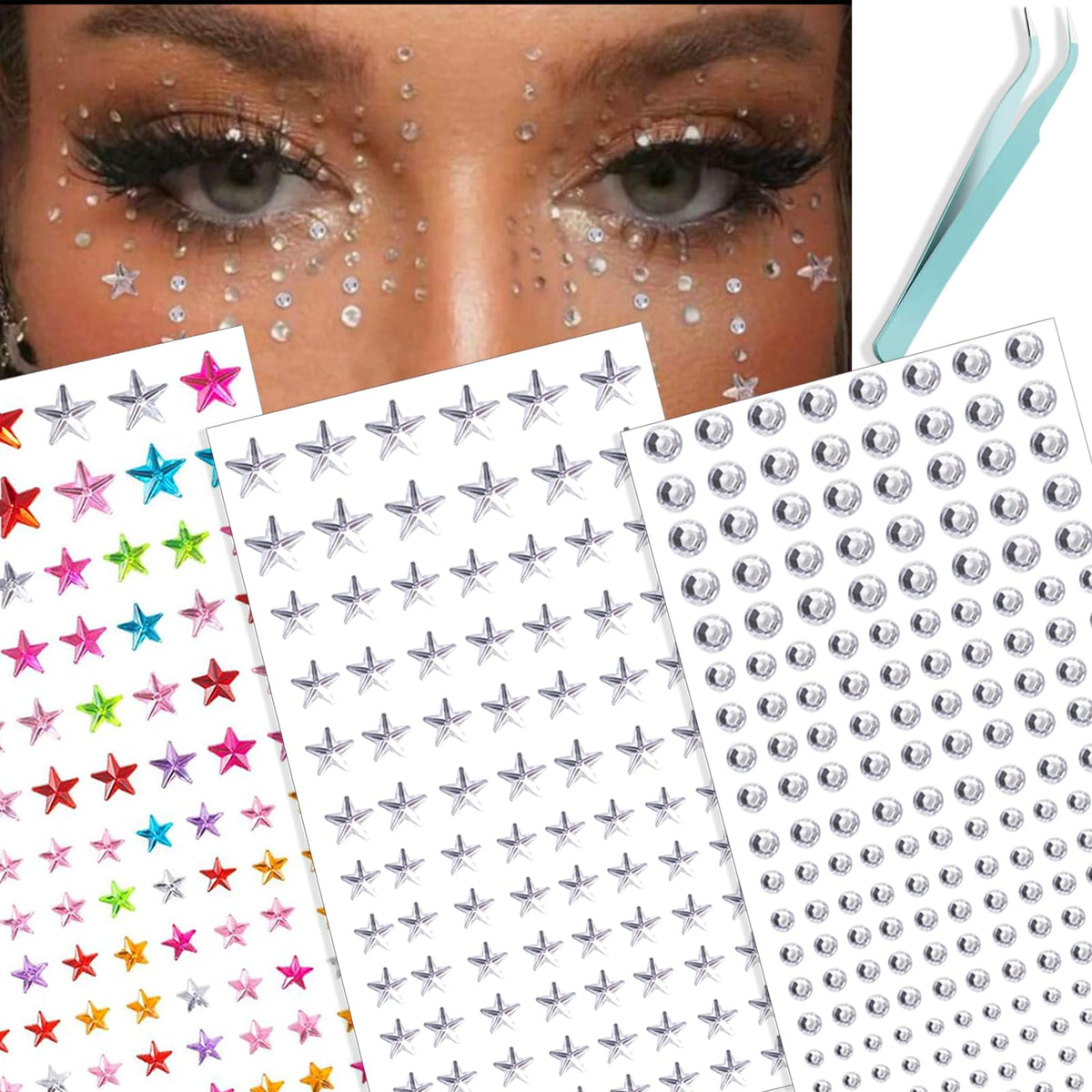 NOOEPC gemas faciales estrella colorida para realzar ojos en festivales