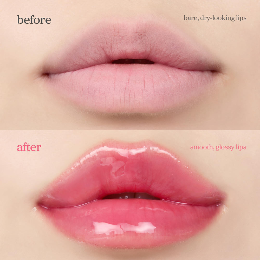 Aplicación ligera de NOONI Aceite labial Applecherry brinda brillo perlado y natural.
