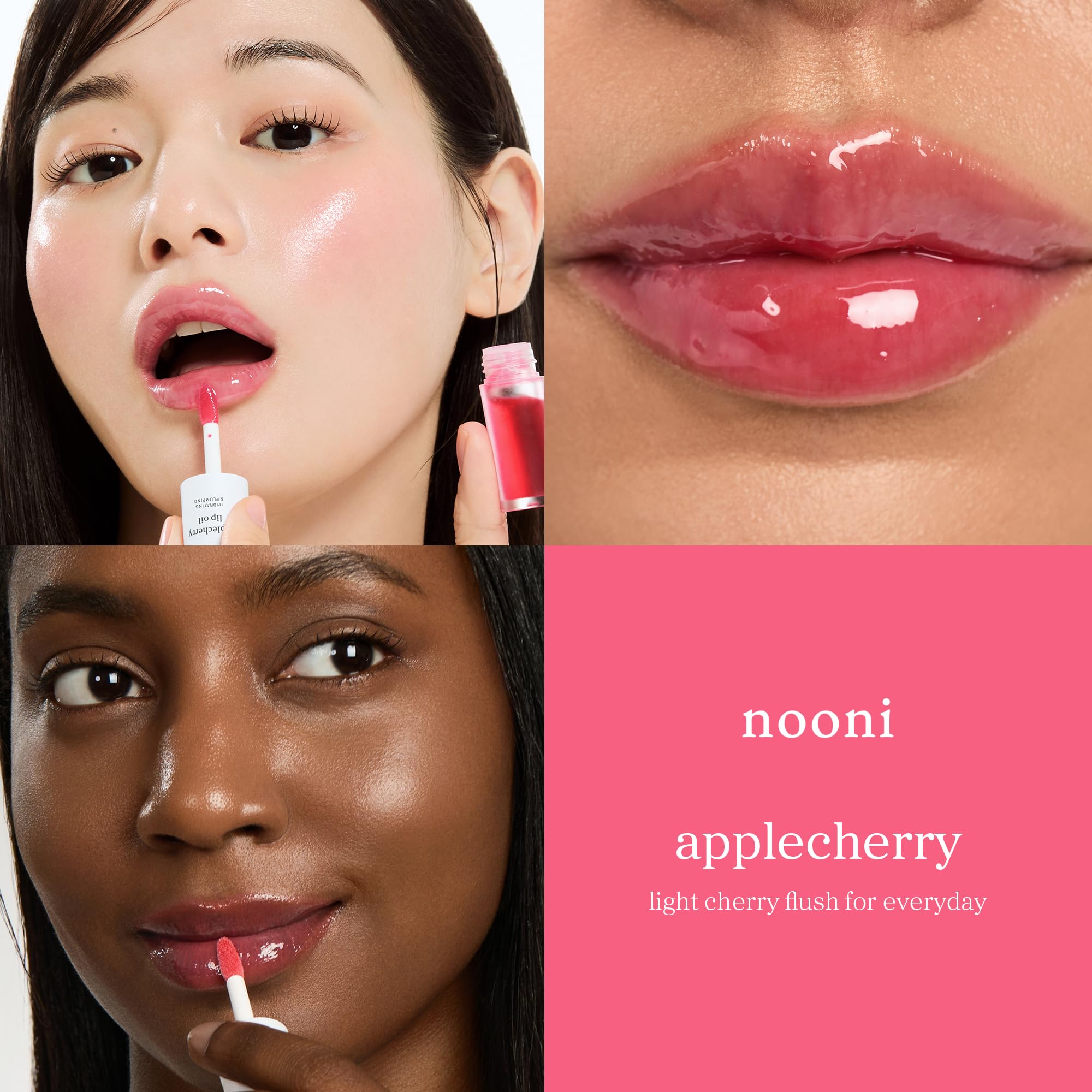 Textura sedosa de NOONI Aceite labial Applecherry que suaviza e hidrata labios.