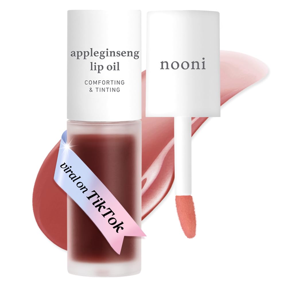 Nooni Aceite Labial Appleginseng, botella con brillo natural y hidratación duradera.