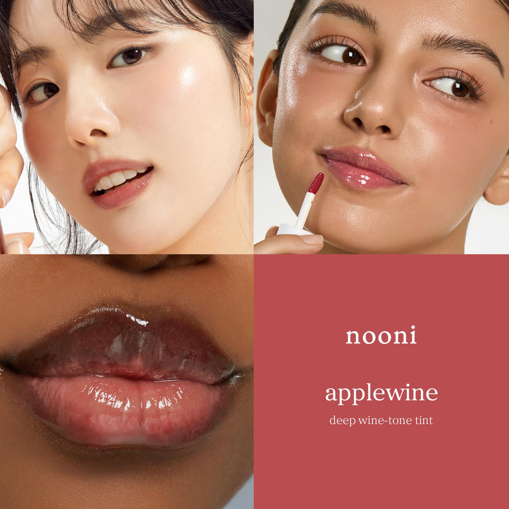 NOONI Aceite labial Applewine con brillo sutil realza un aspecto natural.