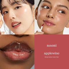 NOONI Aceite labial Applewine con brillo sutil realza un aspecto natural.