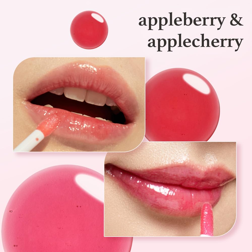 NOONI Appleberry Lip Oil gloss application for quick shine.