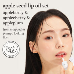 NOONI Appleberry lip oil set on lips provides long lasting moisture
