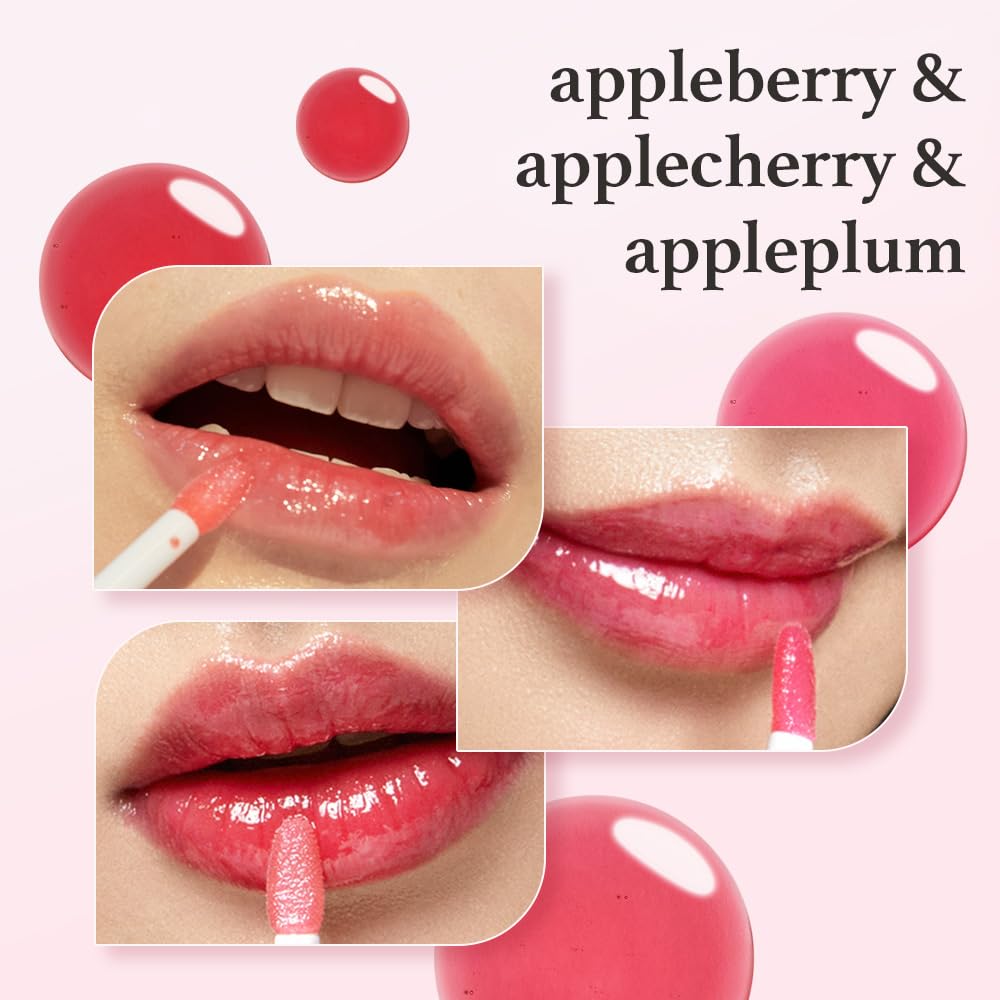 NOONI Appleberry lip oil set swatches reveal light tint and glossy finish