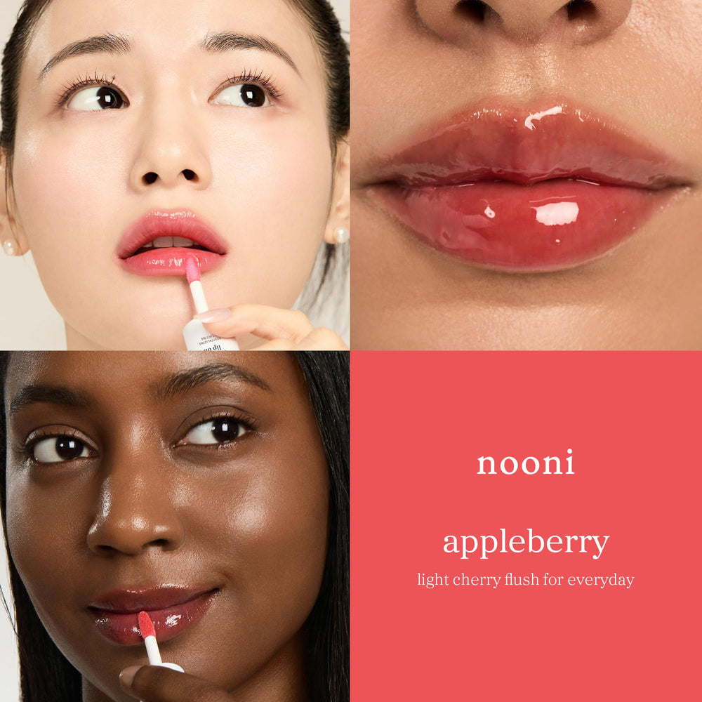 Muestra de color del aceite labial NOONI Appleberry en tono frambuesa.