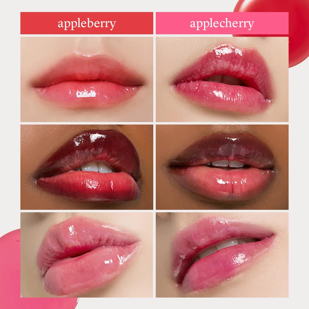 NOONI Applecherry Lip Oil gloss application for a soft pout.