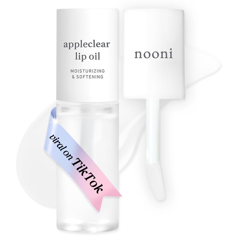 NOONI Appleclear aceite labial en frasco, hidratación duradera para labios secos.