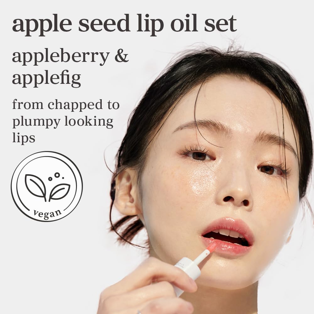 Nooni lip oil set tubes Appleberry and Applefig ready for on-the-go hydration.