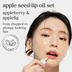 Nooni lip oil set tubes Appleberry and Applefig ready for on-the-go hydration.