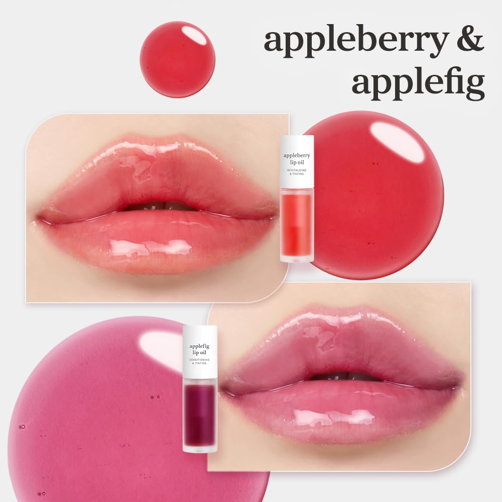 Nooni lip oil Appleberry close-up texture reveals a silky, moisturizing finish.