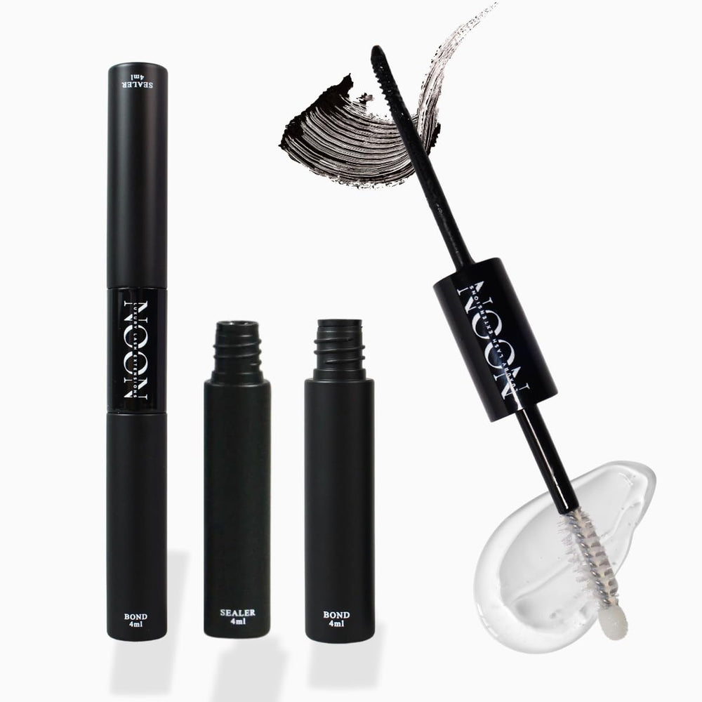 NOONLASH Bond & Sealant bottle close-up demonstrating long-lasting hold for lashes.