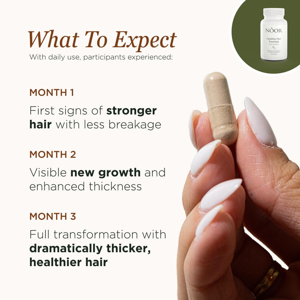 NOOR HAIR hair-growth capsules closeup showing nourishing formulation