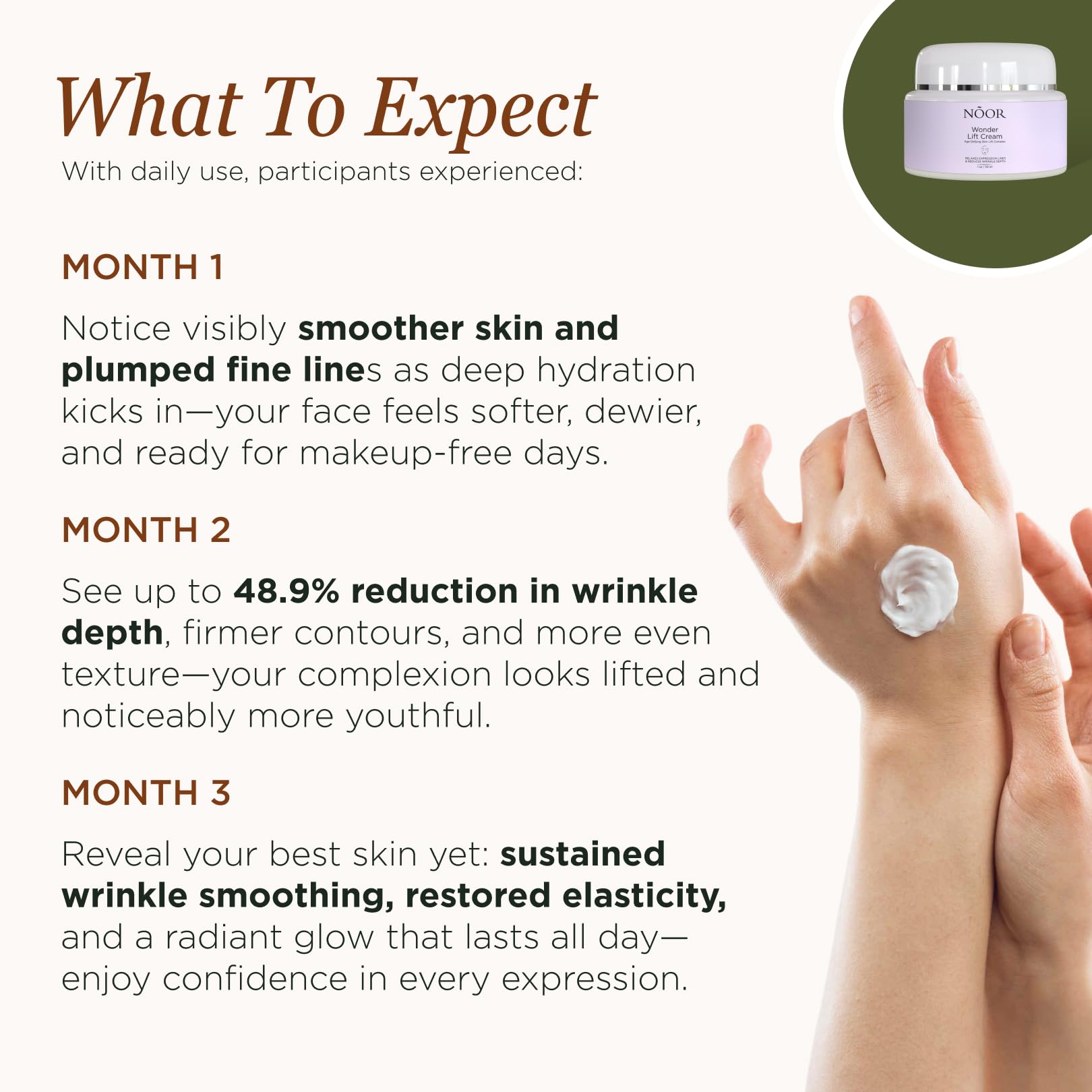 Noor Hair Wonder Lift Cream apply to face shows quick absorption.