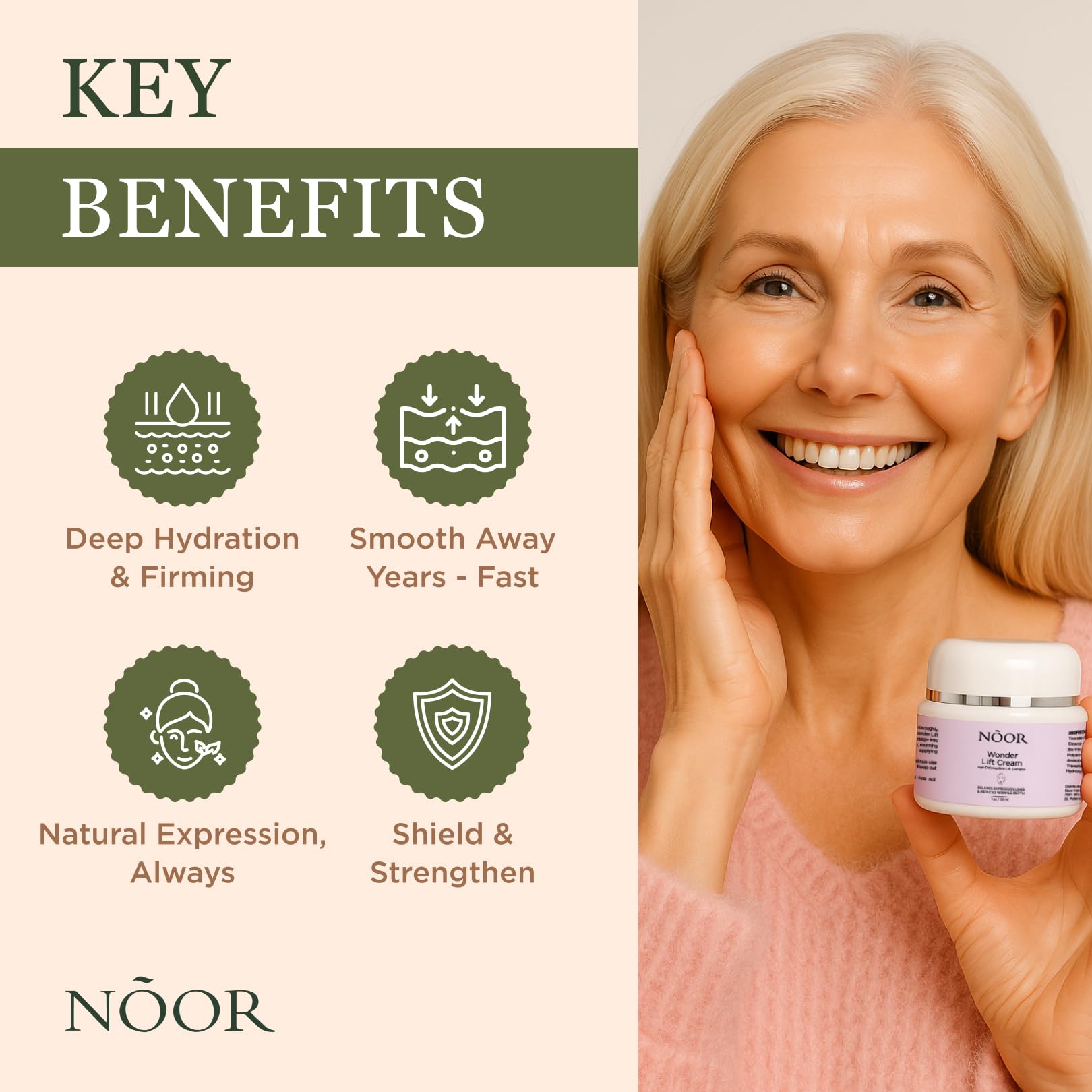 Noor Hair Wonder Lift Cream texture swirl showcases lightweight, non-greasy finish.