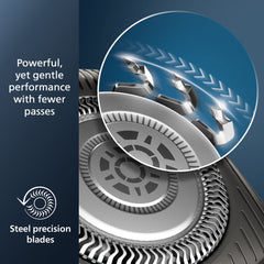 Norelco 5400 shaver flex heads 360° follow facial contours.