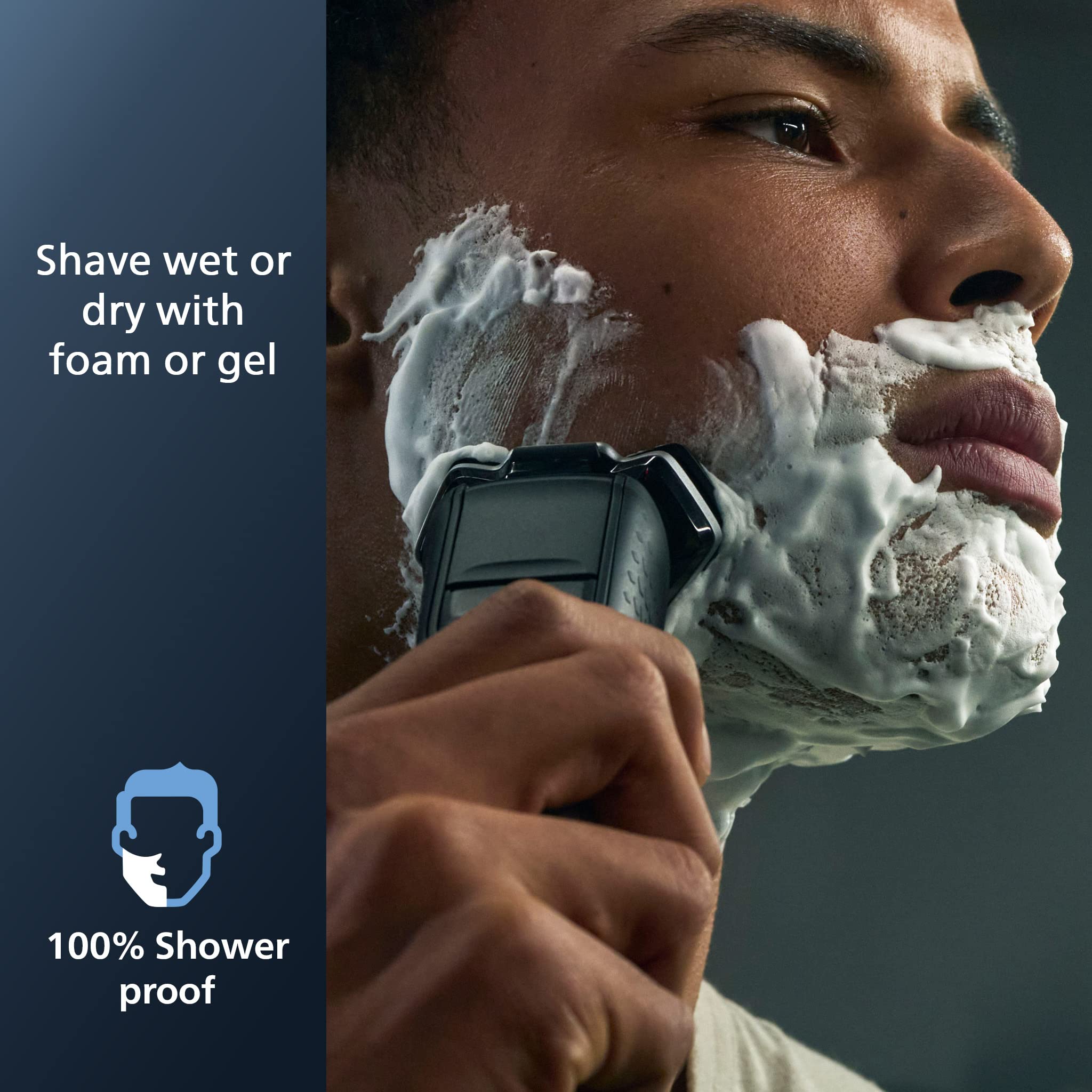 Norelco 5400 shaver trimmer in handle enables precise detailing.