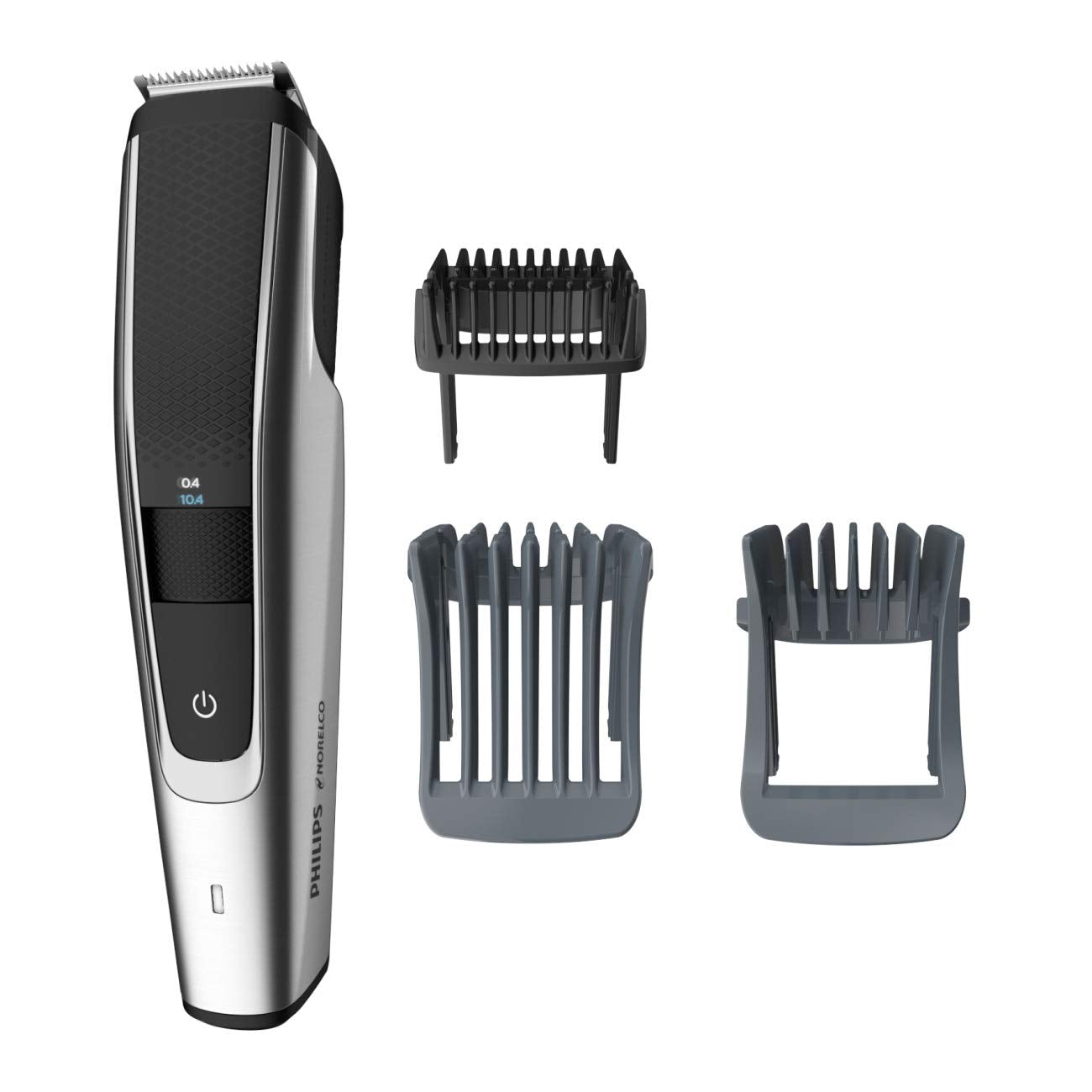 Norelco 5500 beard trimmer in hand for precise grooming