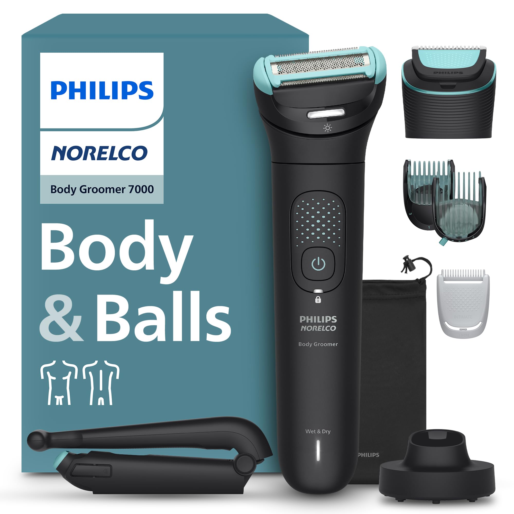 Norelco Body Groomer 7000 dual heads for full-body trimming