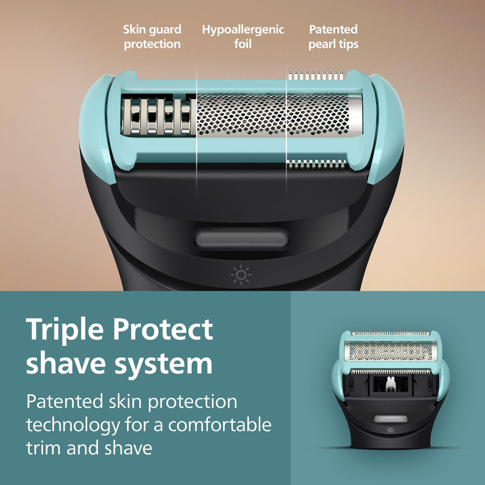 Norelco skin-guard design helps minimize irritation during shaving