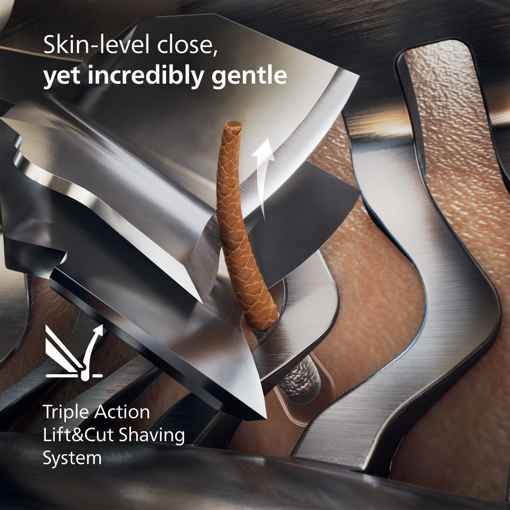 Norelco i9000 flexible head close-up demonstrates adaptive contact on contours.