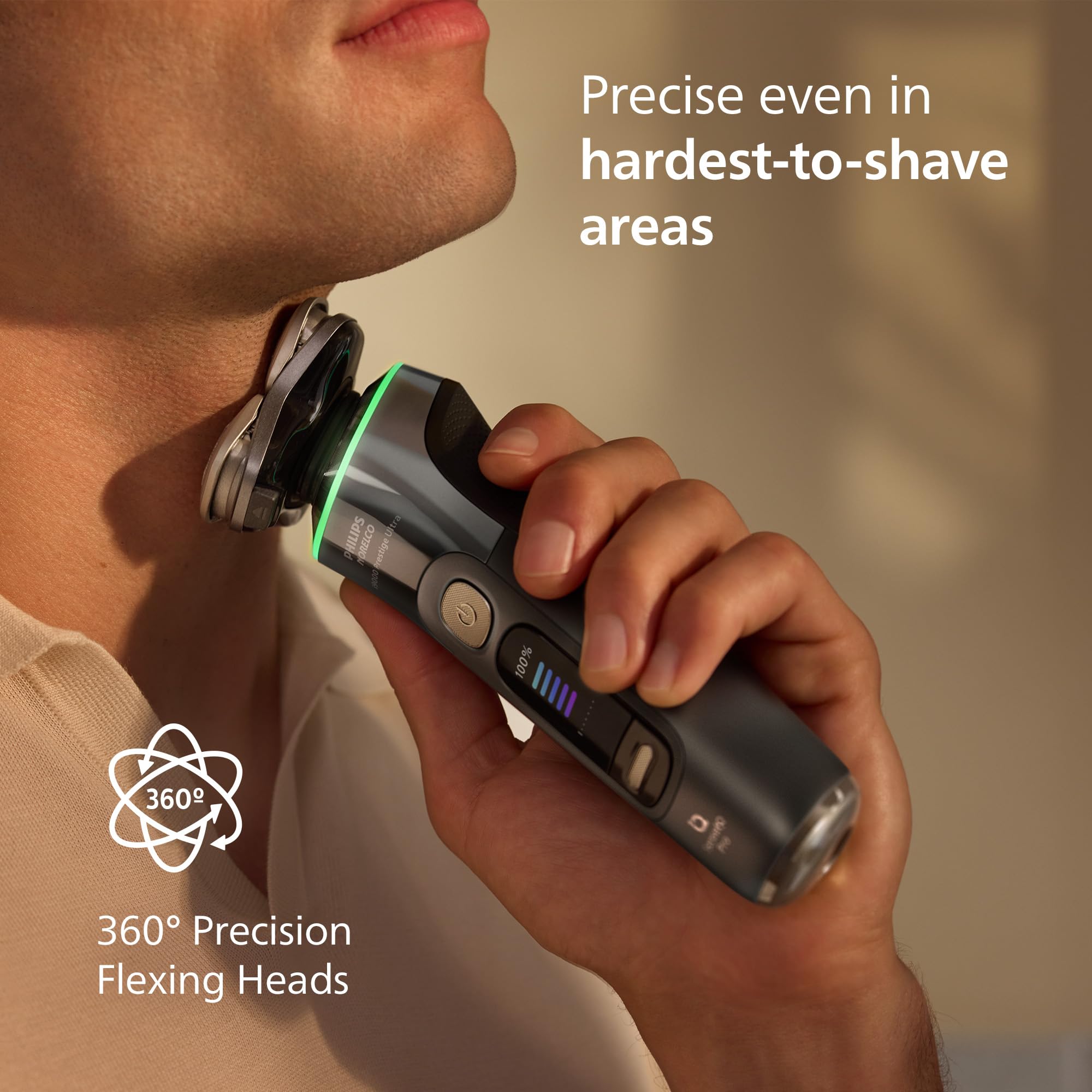 Norelco i9000 NanoTech blades deliver precise cutting with high-speed action.