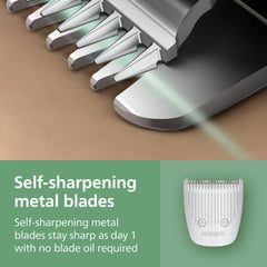 Norelco MG3939/50 ergonomic handle for comfortable grooming grip.