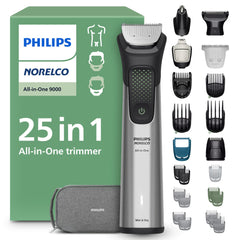 Norelco MG9580 All-in-One Trimmer with 25 attachments for versatile grooming.