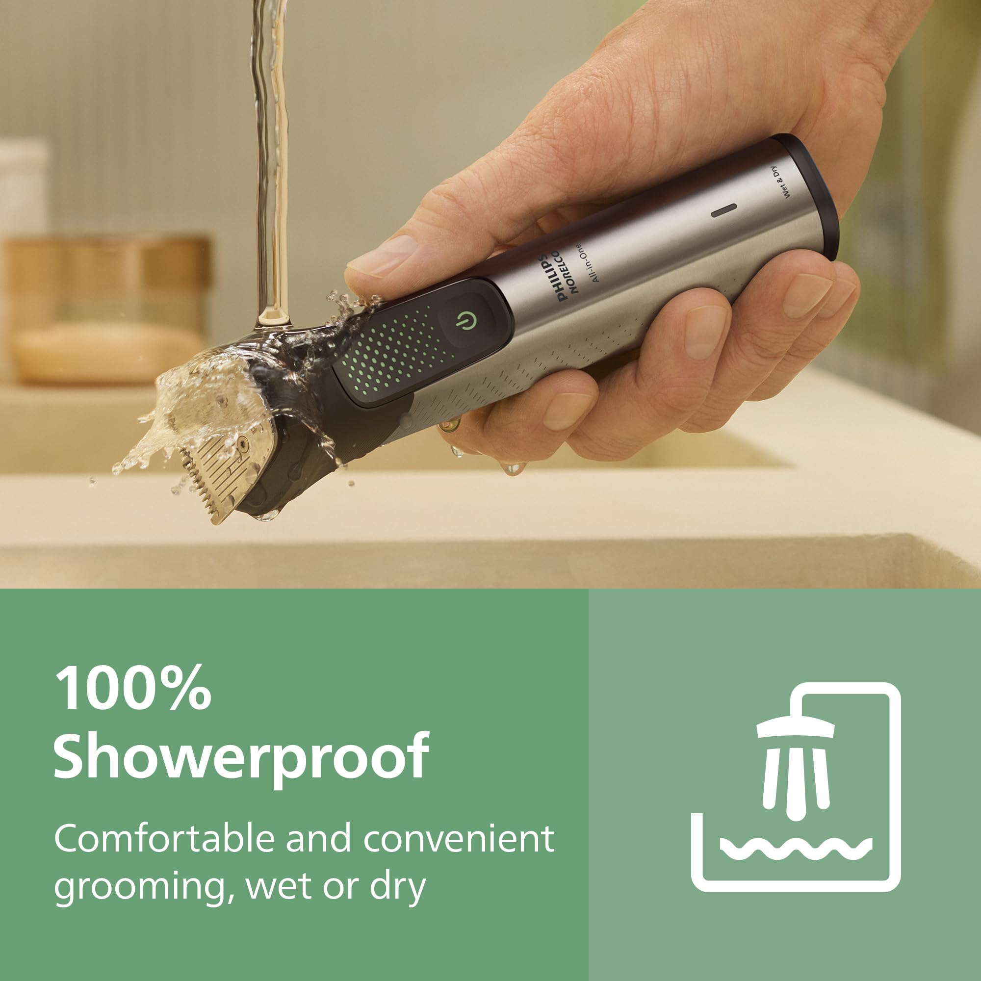 Norelco MG9580 ergonomic grip enables comfortable, controlled trimming.