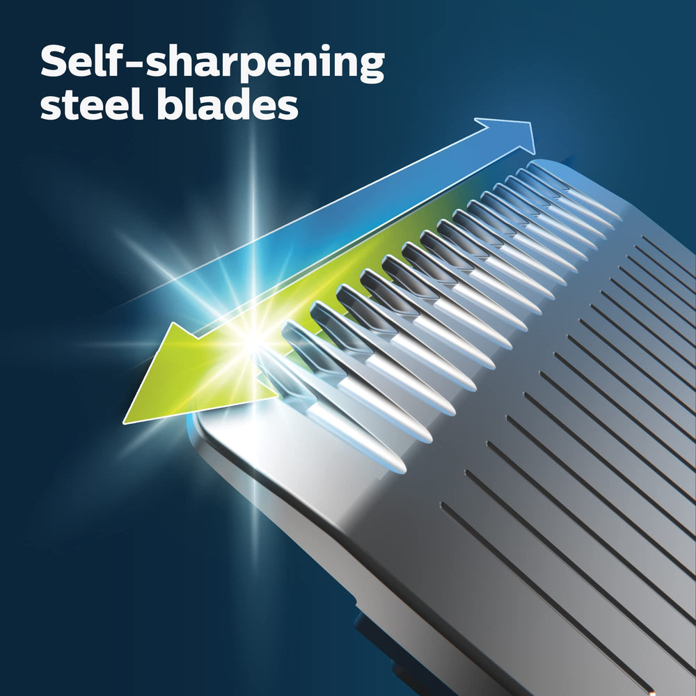 Norelco Multigroom 5000 no-slip grip for comfortable, controlled trims.
