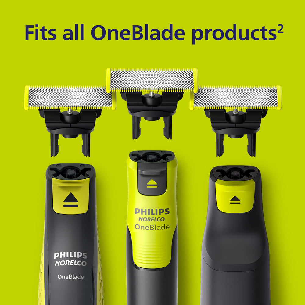 Refill stack of Norelco OneBlade 360 blades ready for future grooming.