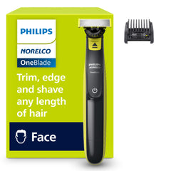 Norelco OneBlade 360 Face trims with precision for sharp edges.