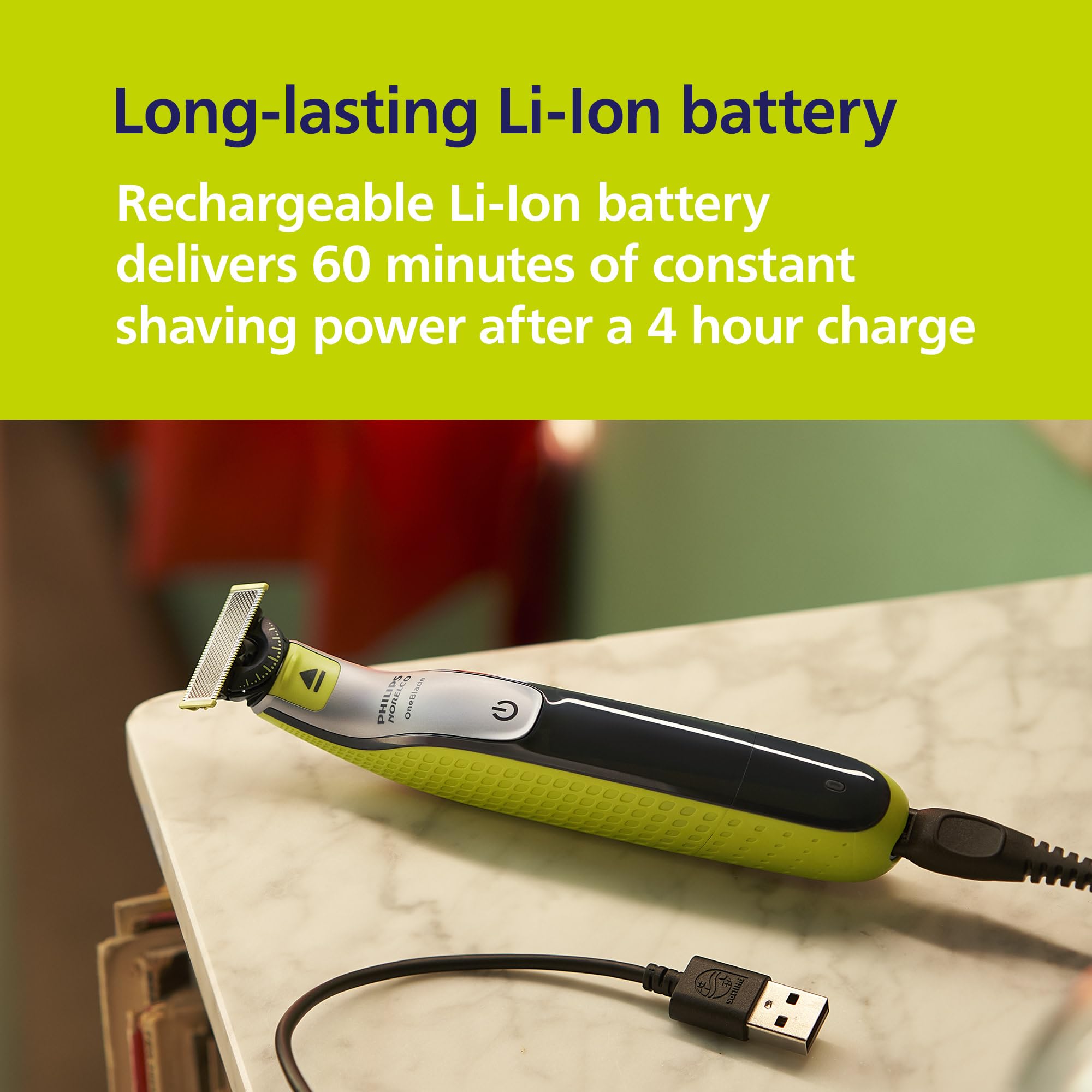Norelco OneBlade 360 Face + Body USB charging for travel readiness