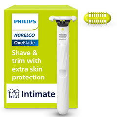 Norelco OneBlade Intimate handle for precise grooming in sensitive areas.