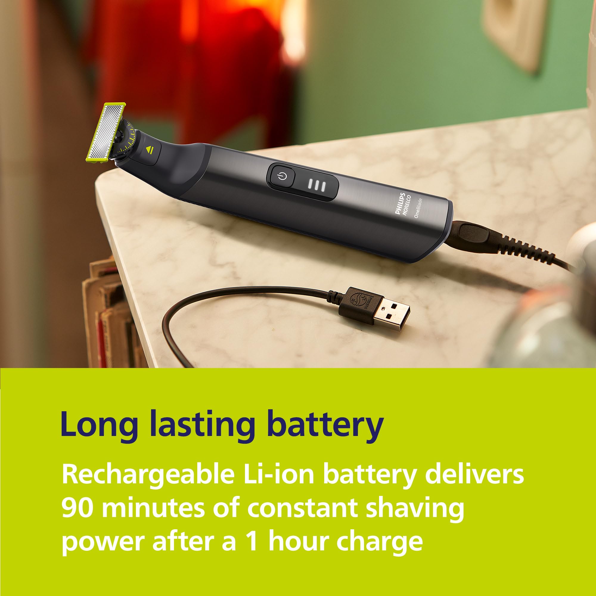 Norelco OneBlade Pro LED indicator shows when to recharge.