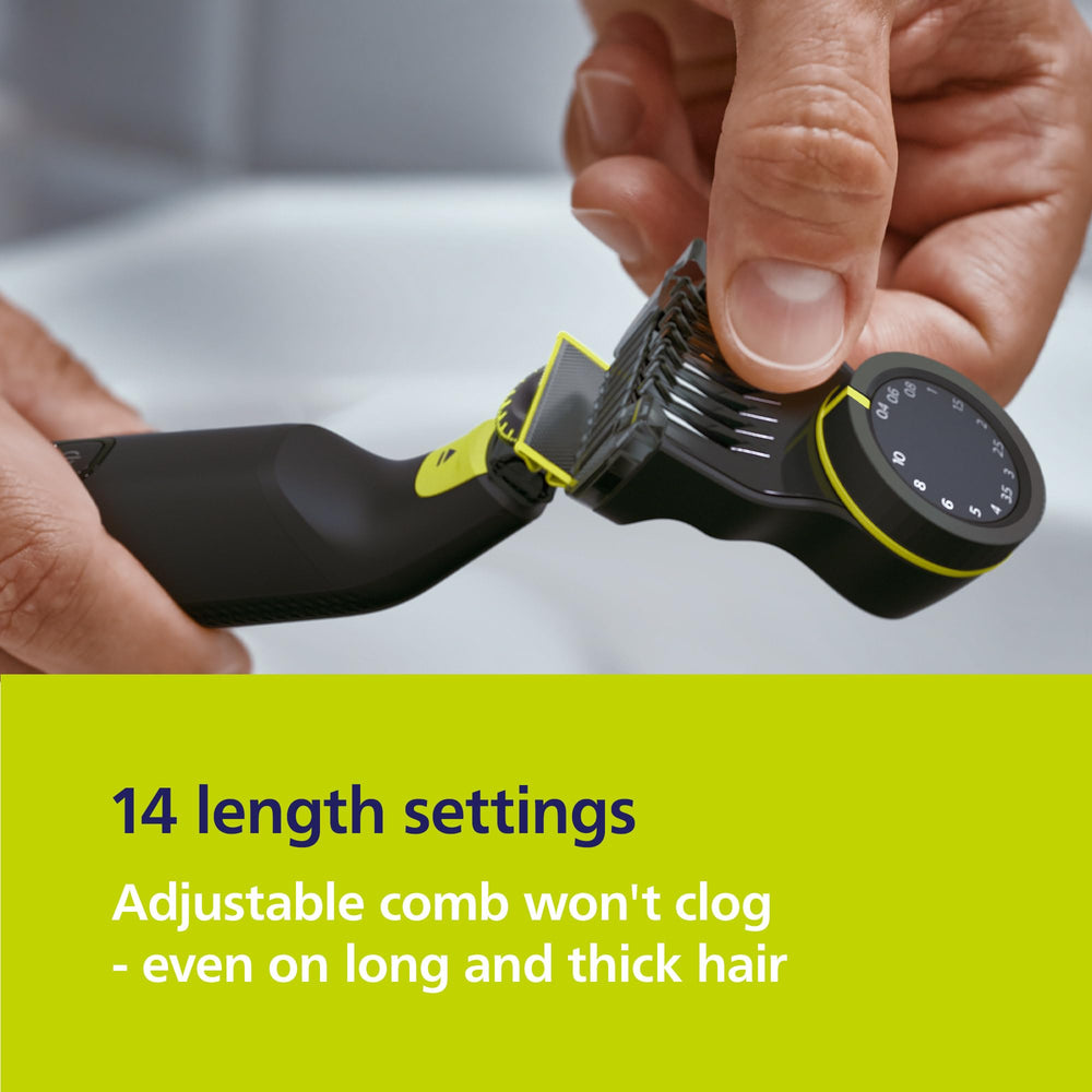 Norelco OneBlade Pro stainless steel blade lasts months for consistent shaves.