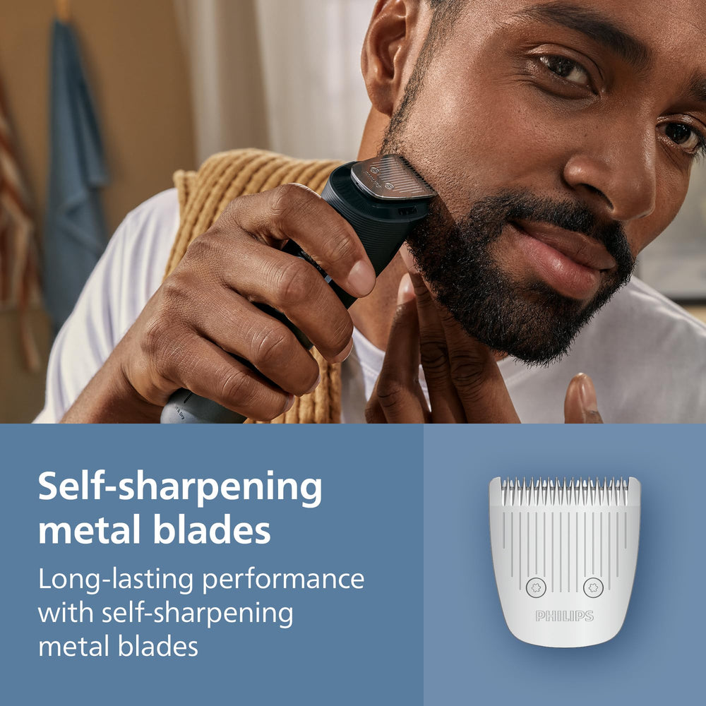 Norelco Beard Trimmer 5000 self-sharpening metal blades stay sharp over time