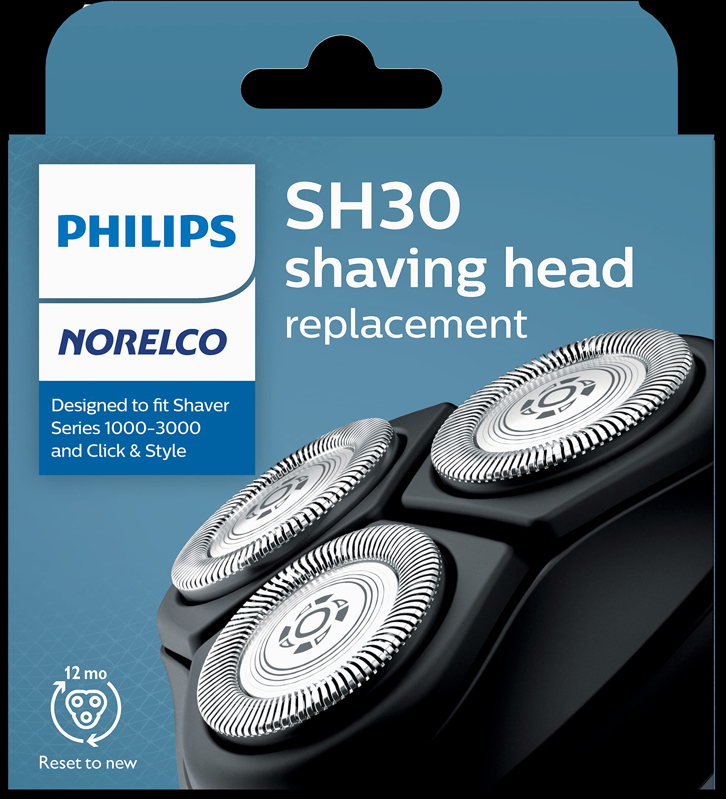 Three-pack SH30/52 for easy replacement and uninterrupted grooming