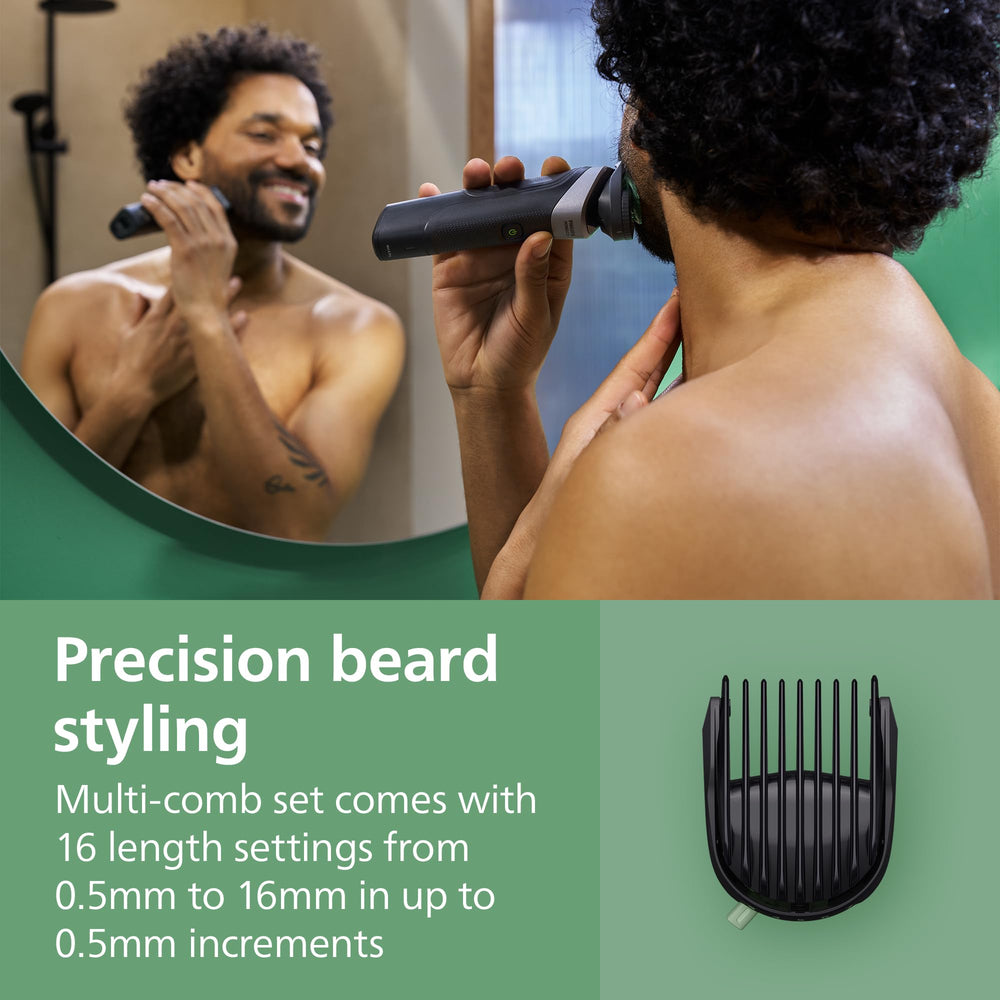 Precision comb 0.5–16 mm settings for exact length on Norelco trimmer