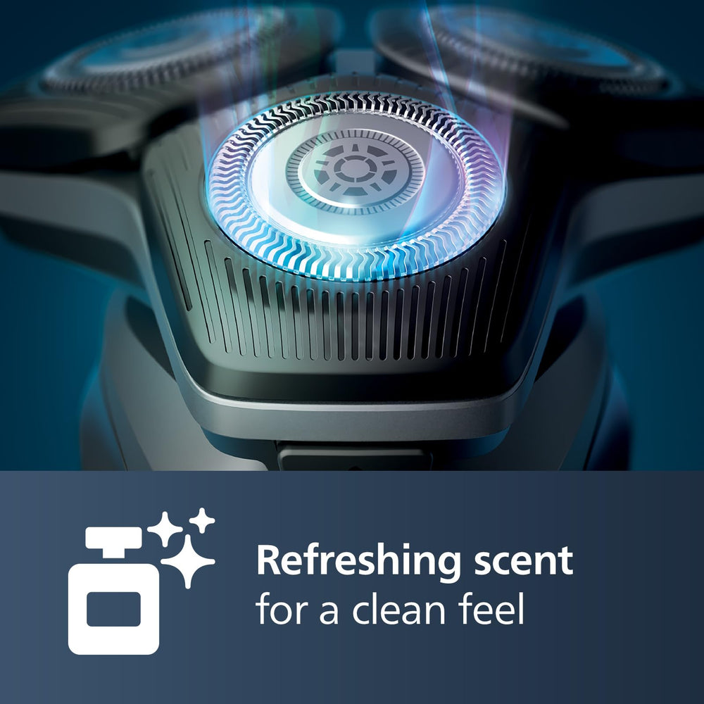 Norelco Quick Clean Pod fragrance for a fresh post-shave feel.