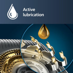 Norelco Quick Clean Pod lubrication action for smoother shaver glide.