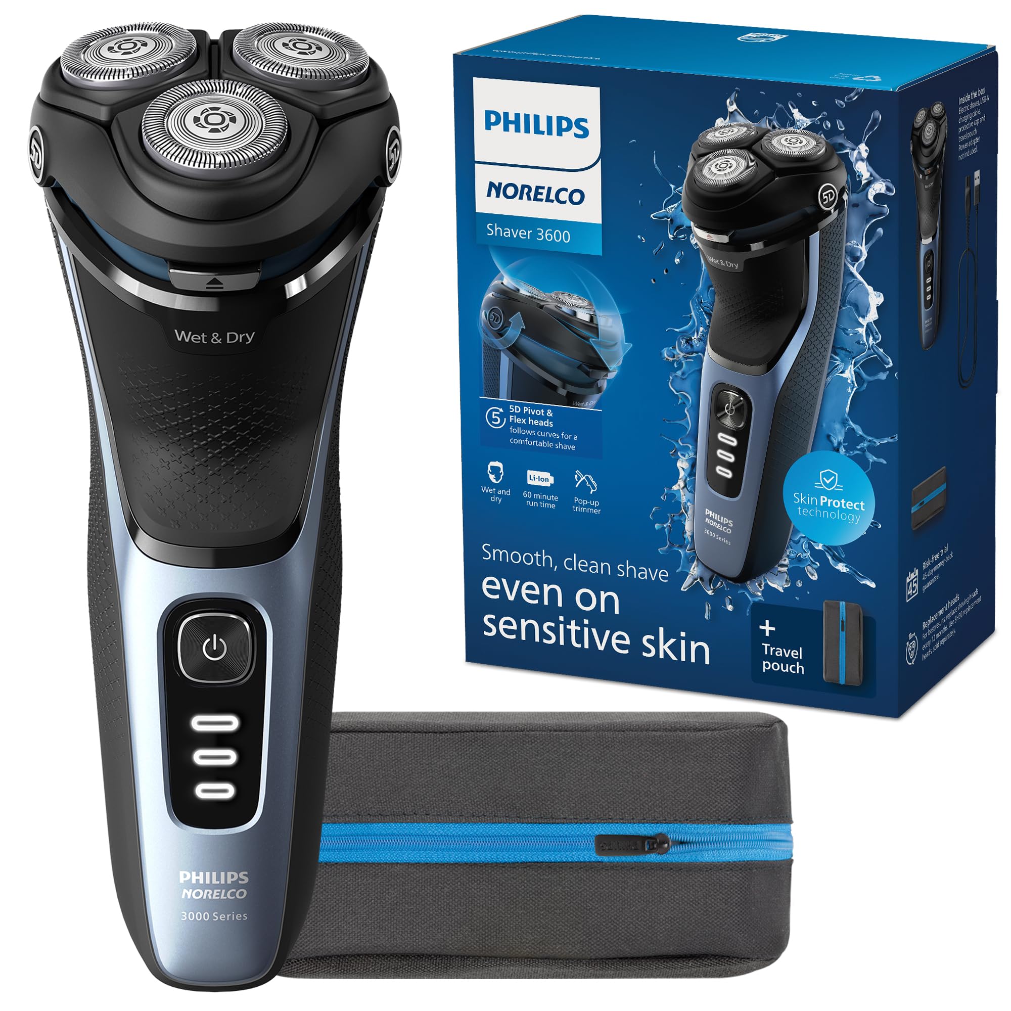 Norelco Shaver 3600 front view showing compact design for easy handling.