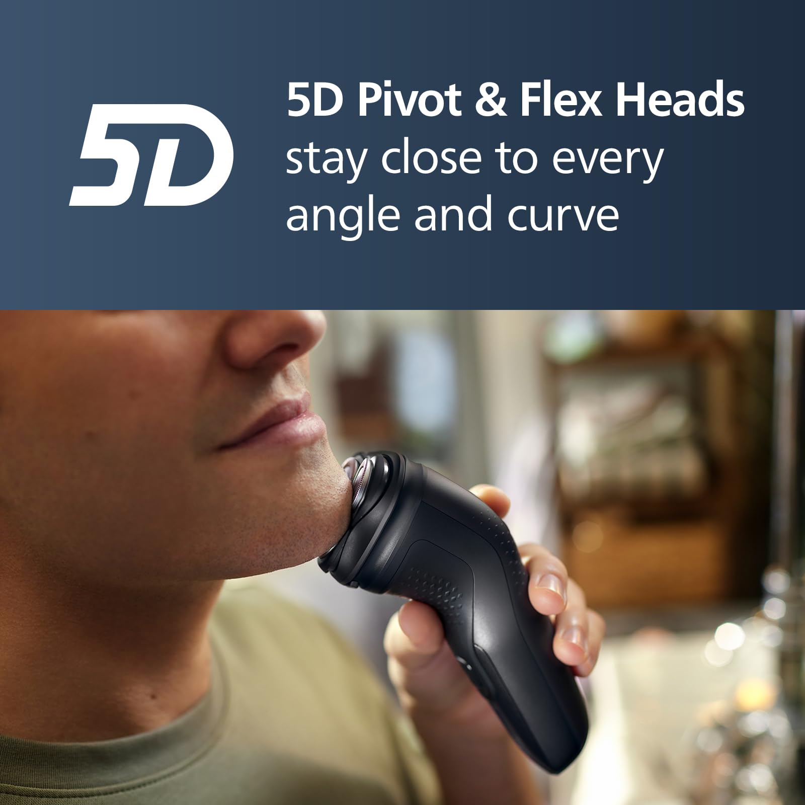 Norelco Shaver 3900 side view, highlighting slim profile for easy handling.
