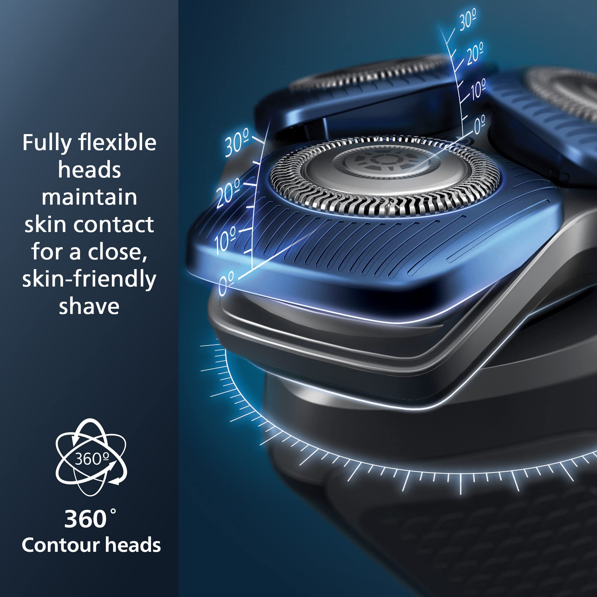 Norelco Shaver 7200 blades close-up shows sharp, self-sharpening blades for efficient cutting.