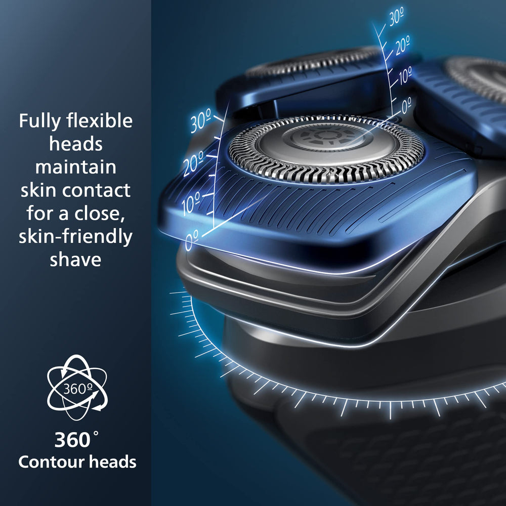Norelco Shaver 7200 blades close-up shows sharp, self-sharpening blades for efficient cutting.