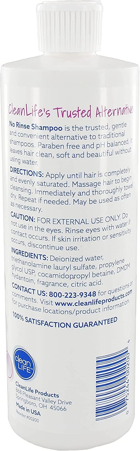 No-Rinse CleanLife Shampoo aplicación fácil para uso rápido sin ducha.